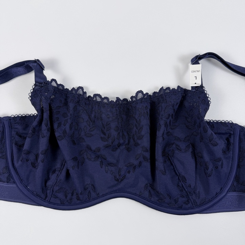 Victoria's Secret PINK Wink Unlined Scoop Bra Blue Floral Lace Sheer L NWT